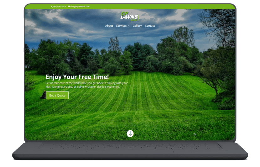 preview of cp lawns llc website on laptop mockup