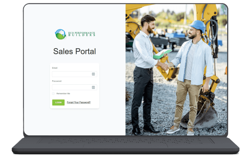 preview of eco performance builders sales web app on laptop mockup