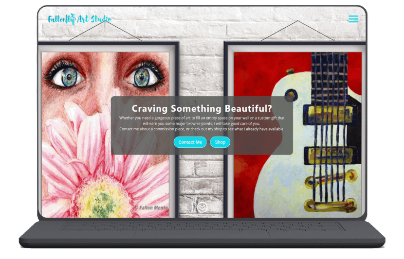 Fallonfly-portfolio preview of fallonfly art studio website on laptop mockup