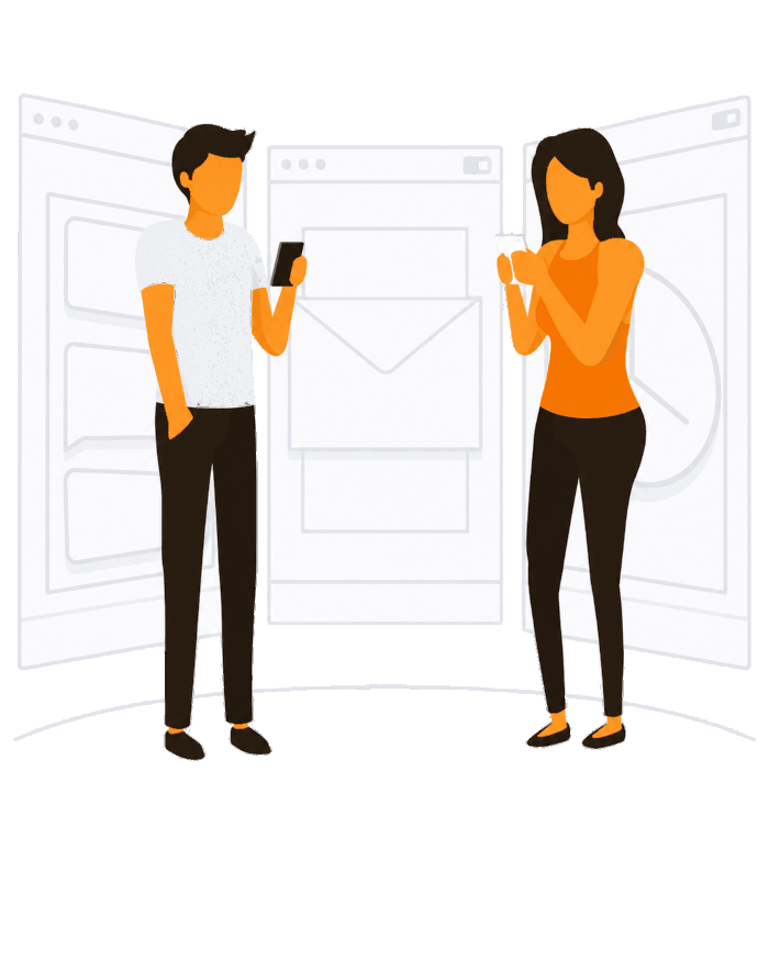 website-consultation-and-planning-2 Illustration of two people collaborating on website planning and digital strategy for a small business.